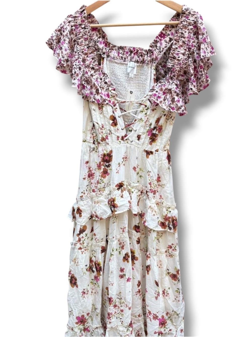 Anthropologie Maeve Ruffle-Sleeve V-Neck Lace-Up Midi Dress - Picture 3 of 5